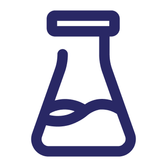 a blue and black beaker with liquid inside